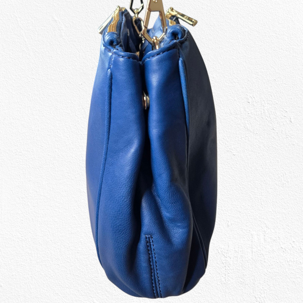 DKNY Blue Leather Crossbody Bag Adjustable Strap Gold Hardware Classic - Picture 9 of 16